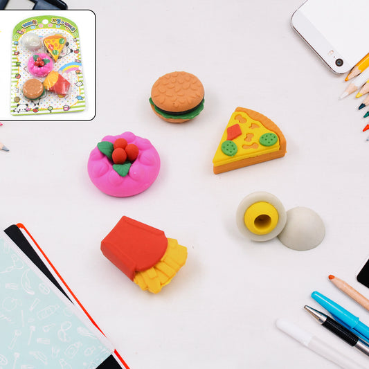 18034 3d Food Shape Fancy Stylish Colorful Erasers Mini Eraser Creative Cute Novelty Eraser For Children Eraser Set For Return Gift Birthday Party School Prize(5 Pcs Set)