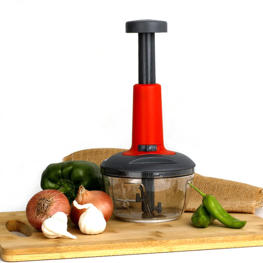 5901 Matte Finish Manual Hand Press Chopper For Kitchen Mini Handy Compact Chopper With 3 Blades For Effortlessly Chopping Vegetables Fruits For Your Kitchen.