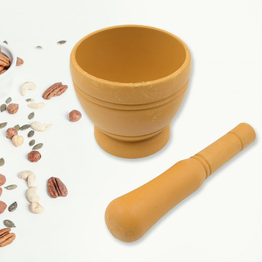 7193 Mortar And Pestle Set For Spices Okhli Masher Khalbatta Kharal Mixer Natural Traditional Grinder And Musal Well Design For Kitchen Home Herb
