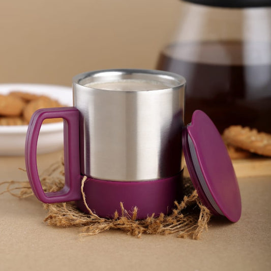 5565 Stainless Steel Coffeetea Cup Stainless Steel Lid Cover Hot Coffeetea Mug Hot Insulated Double Wall Stainless Steel Coffee And Milk Cup With Lid Handle Easy To Carry - Coffee Cup (1 Pc)
