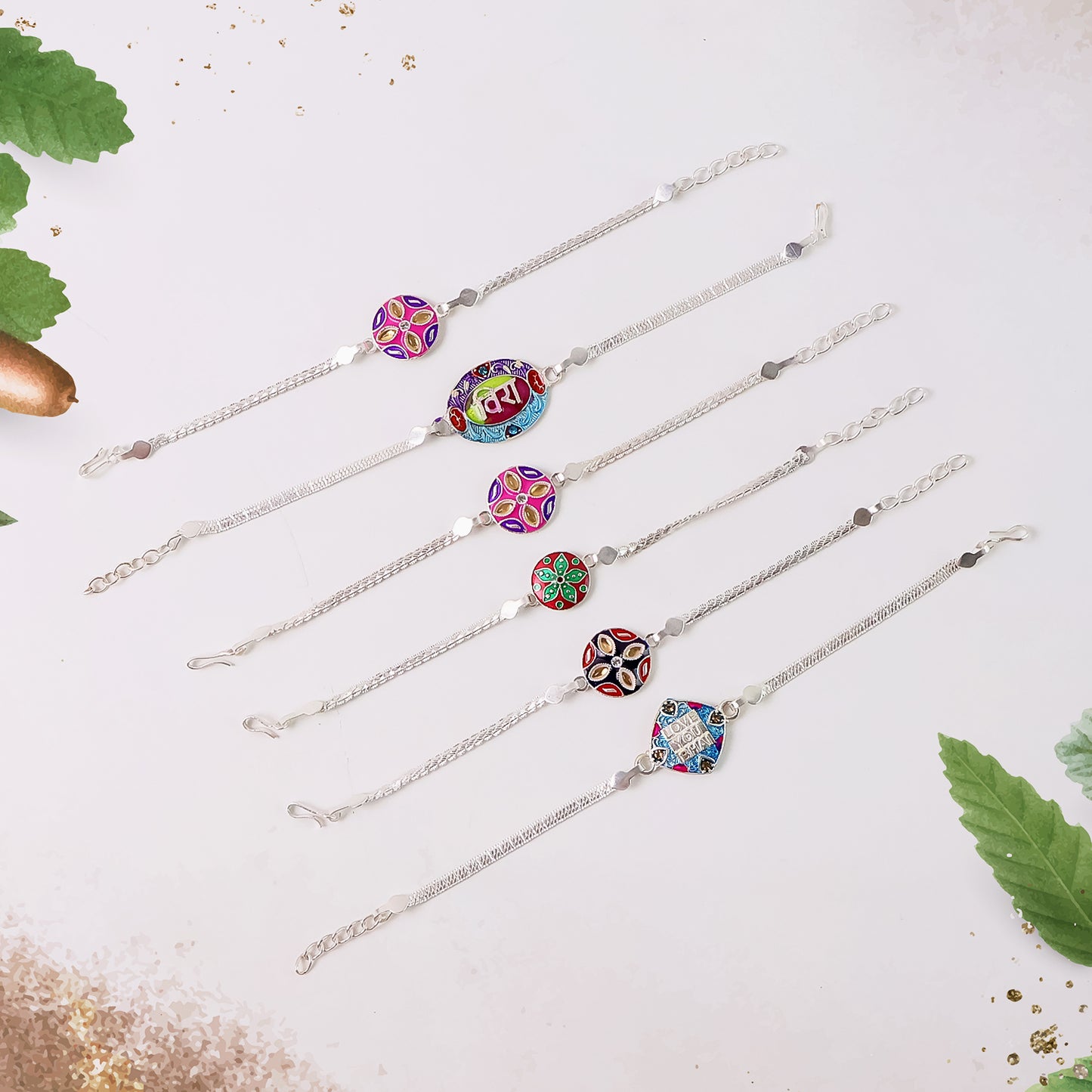 Pack Of 12 Silver Chain Rakhis Stylish Bracelet Rakhi Set For Brothers