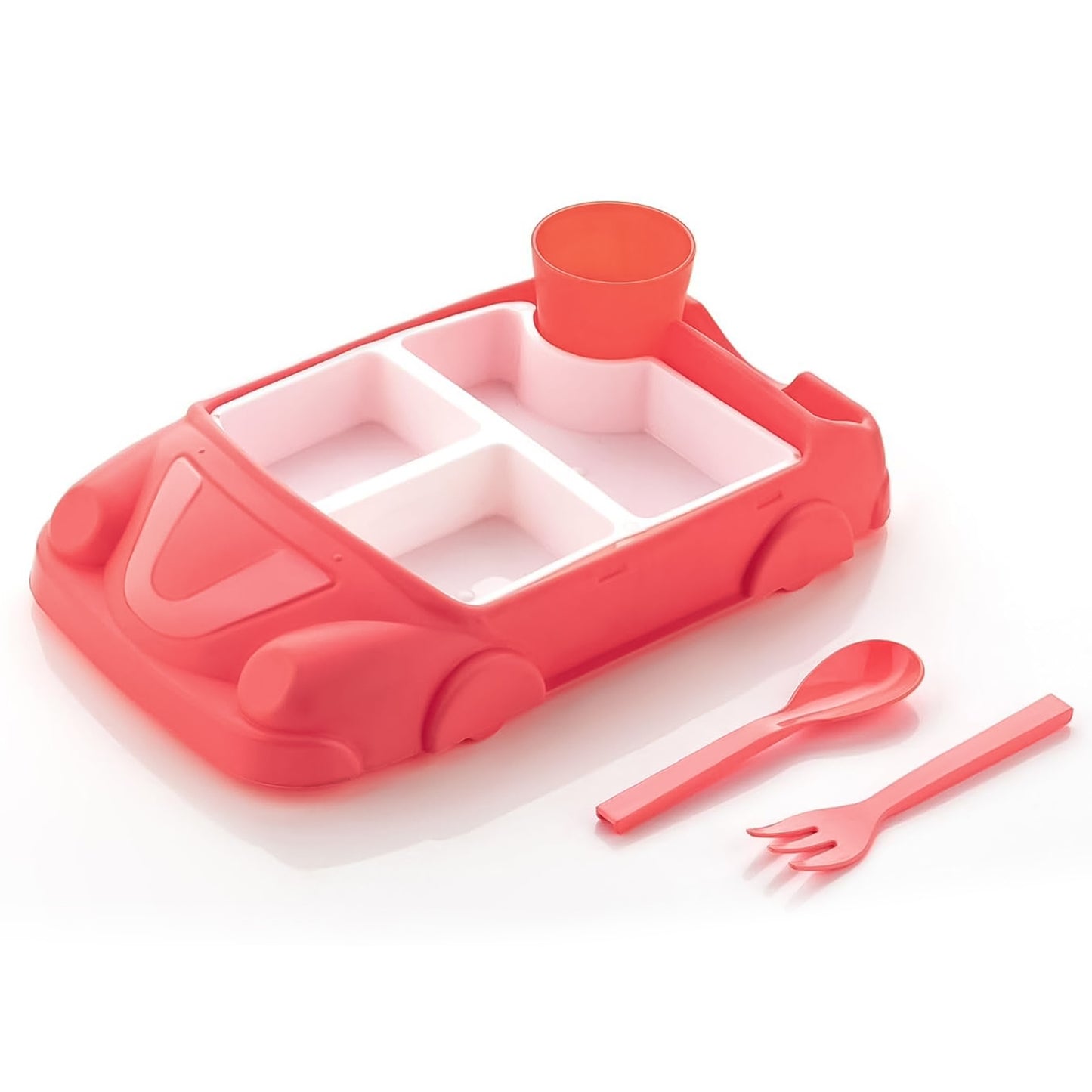 Kids Car Shaped Plates Cup Lunch Box Dinnerware Set (4 Pcs Set 1000 Ml Lunch Box)