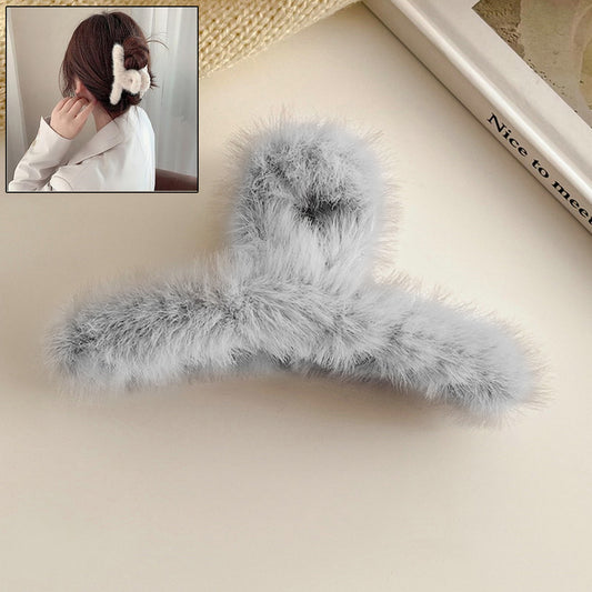 Large Plush Hair Claw Clips Plastic Fluffy Hair Claw Hair (1 Pc Mix Color)
