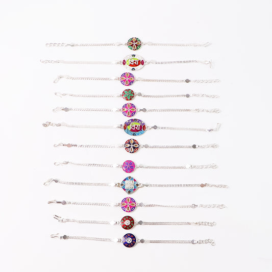 Pack Of 12 Silver Chain Rakhis Stylish Bracelet Rakhi Set For Brothers