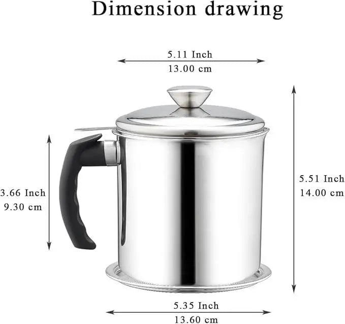 Stainless Steel Oil Pot With Filter & Lid - MEETMART