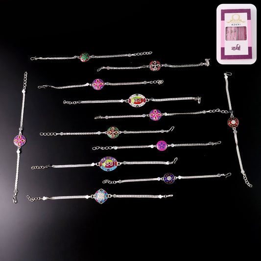 Pack Of 12 Silver Chain Rakhis  Stylish Bracelet Rakhi Set For Brothers