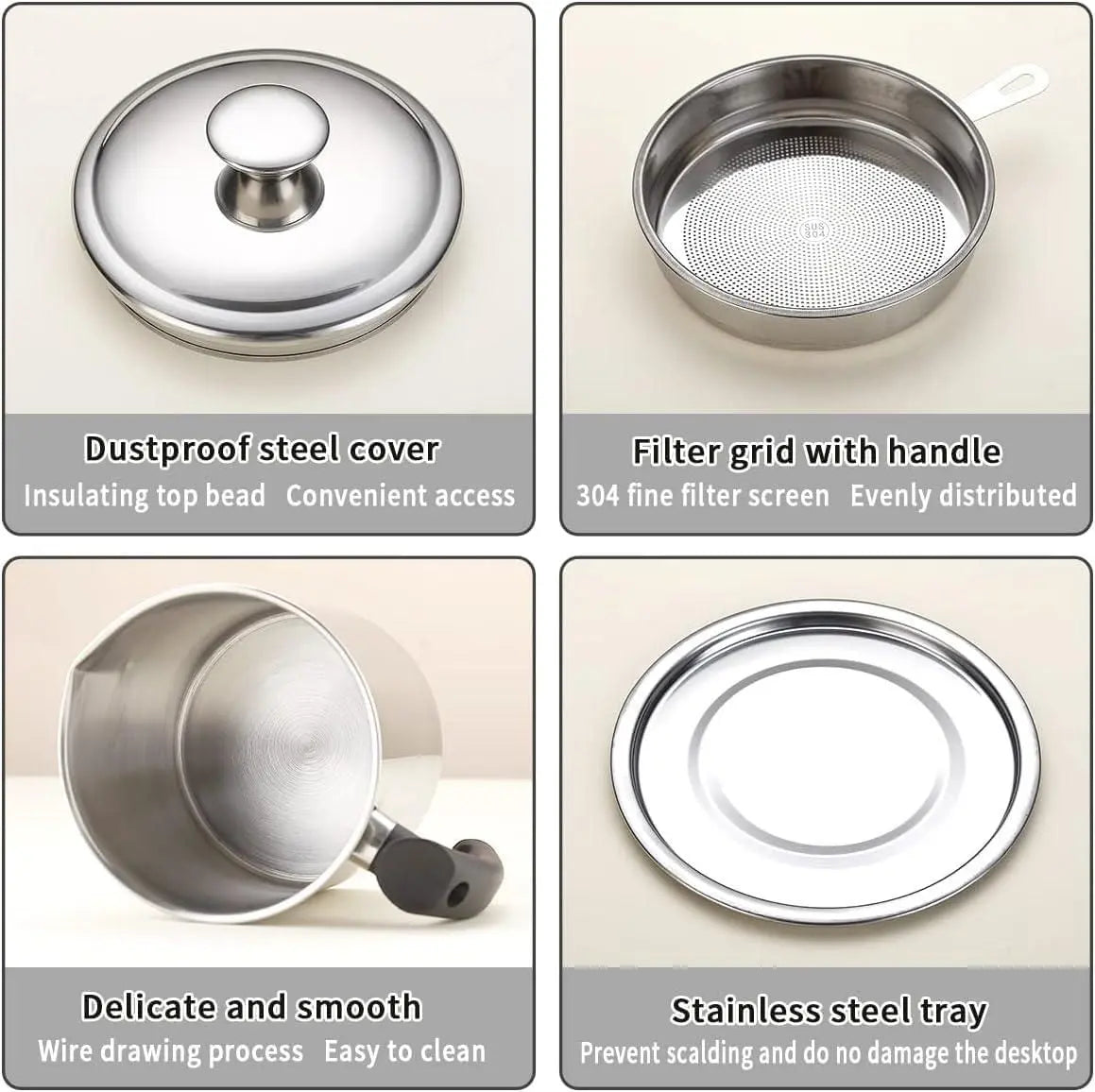 Stainless Steel Oil Pot With Filter & Lid - MEETMART