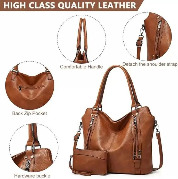 Tote Bags For Women PU Leather Hobo Bags for Women Purse Stylish 2 in 1 Handbags with Shoulder Strap Ladies Office Bag - MEETMART