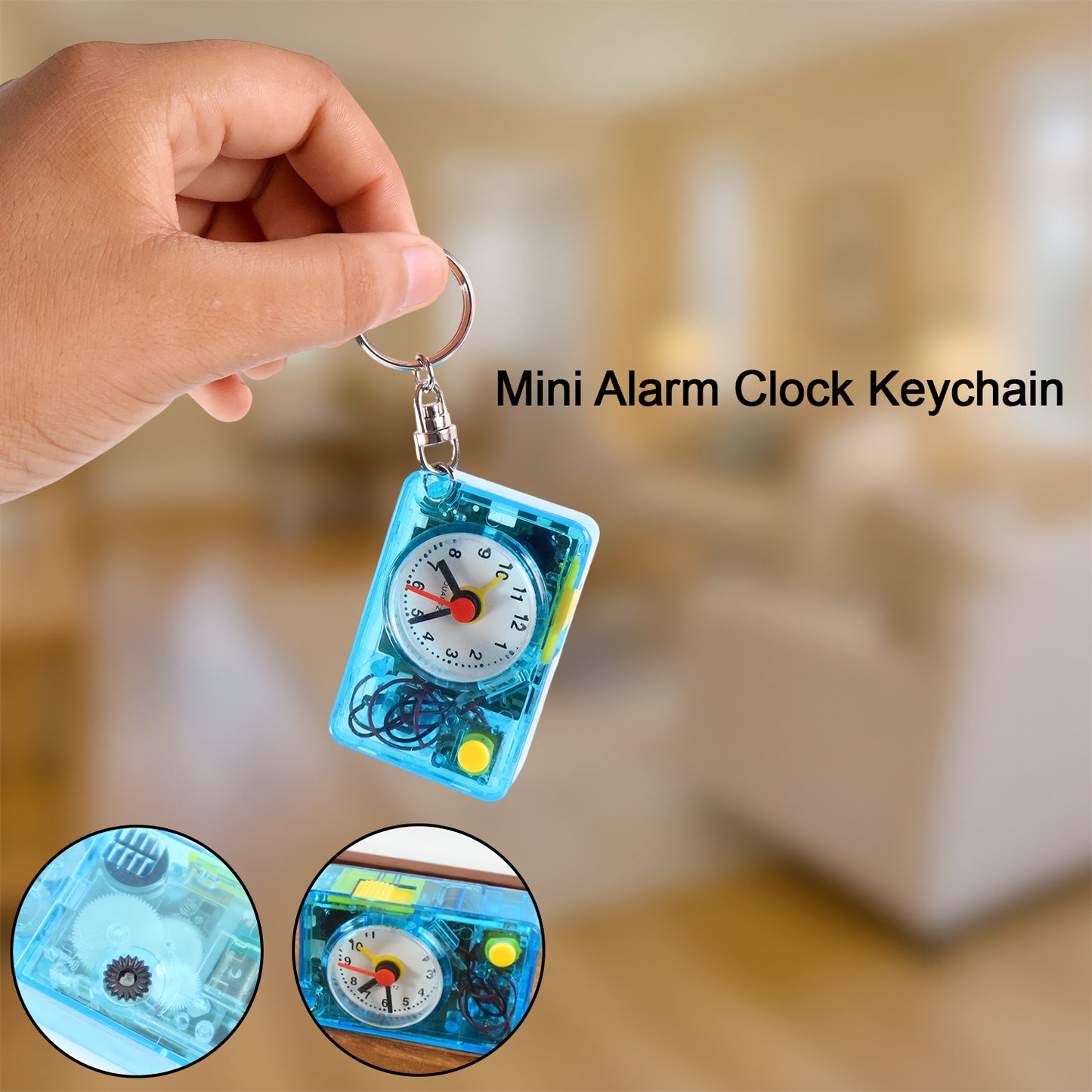 Mini Alarm Clock Keychain  1pc Portable Quartz Analog Clock Key Ring