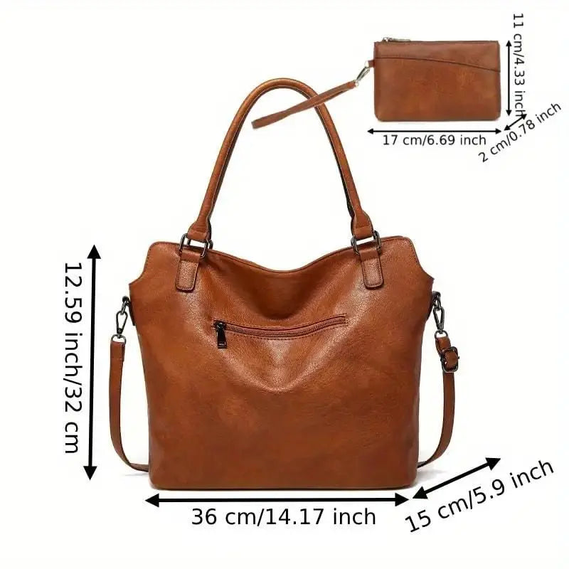 Tote Bags For Women PU Leather Hobo Bags for Women Purse Stylish 2 in 1 Handbags with Shoulder Strap Ladies Office Bag - MEETMART