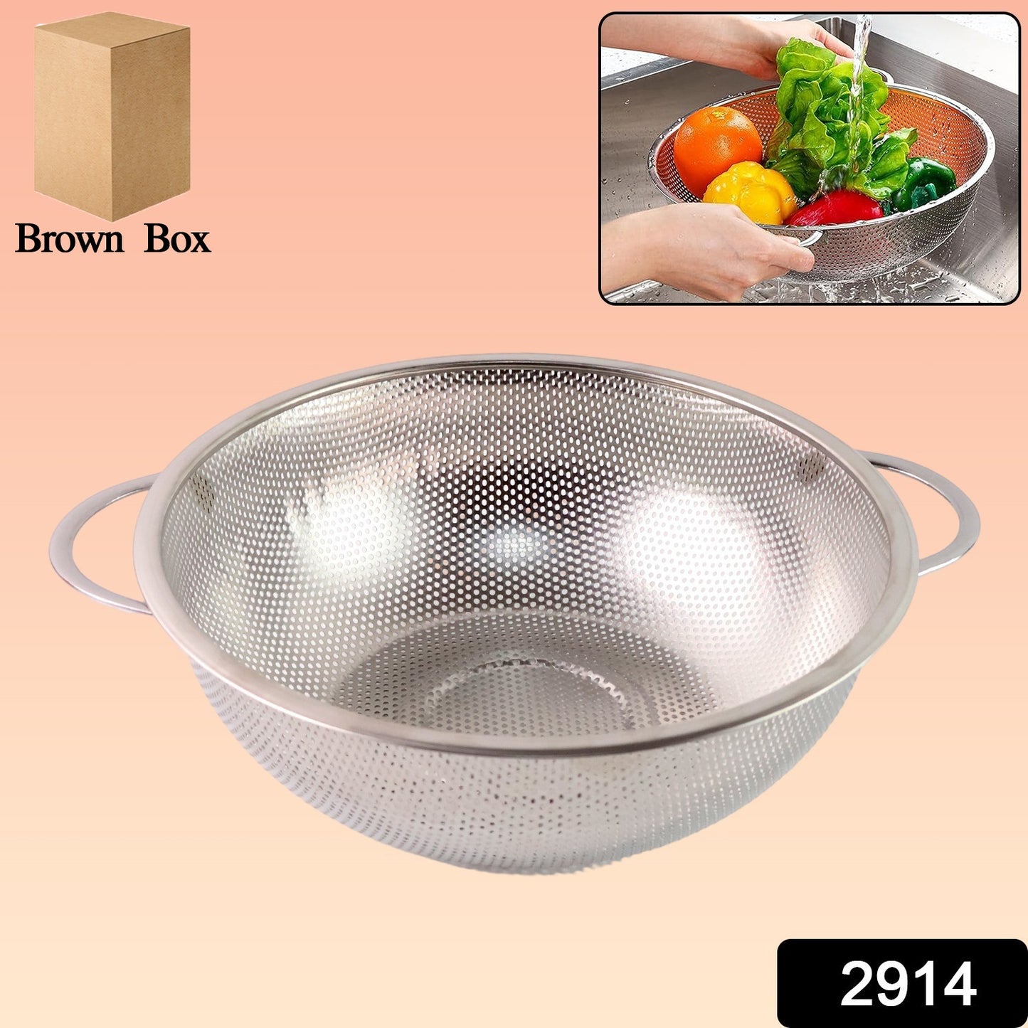 2914 Stainless Steel Rice Vegetables Washing Bowl Strainer Collapsible Strainer.