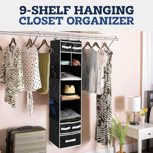 9 Shelf Hanging Closet Organizer With 5 Drawer Organizers