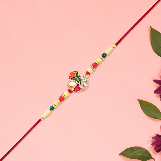 Divine Ganpati Rakhi With Enamel Work And Traditional Beads
