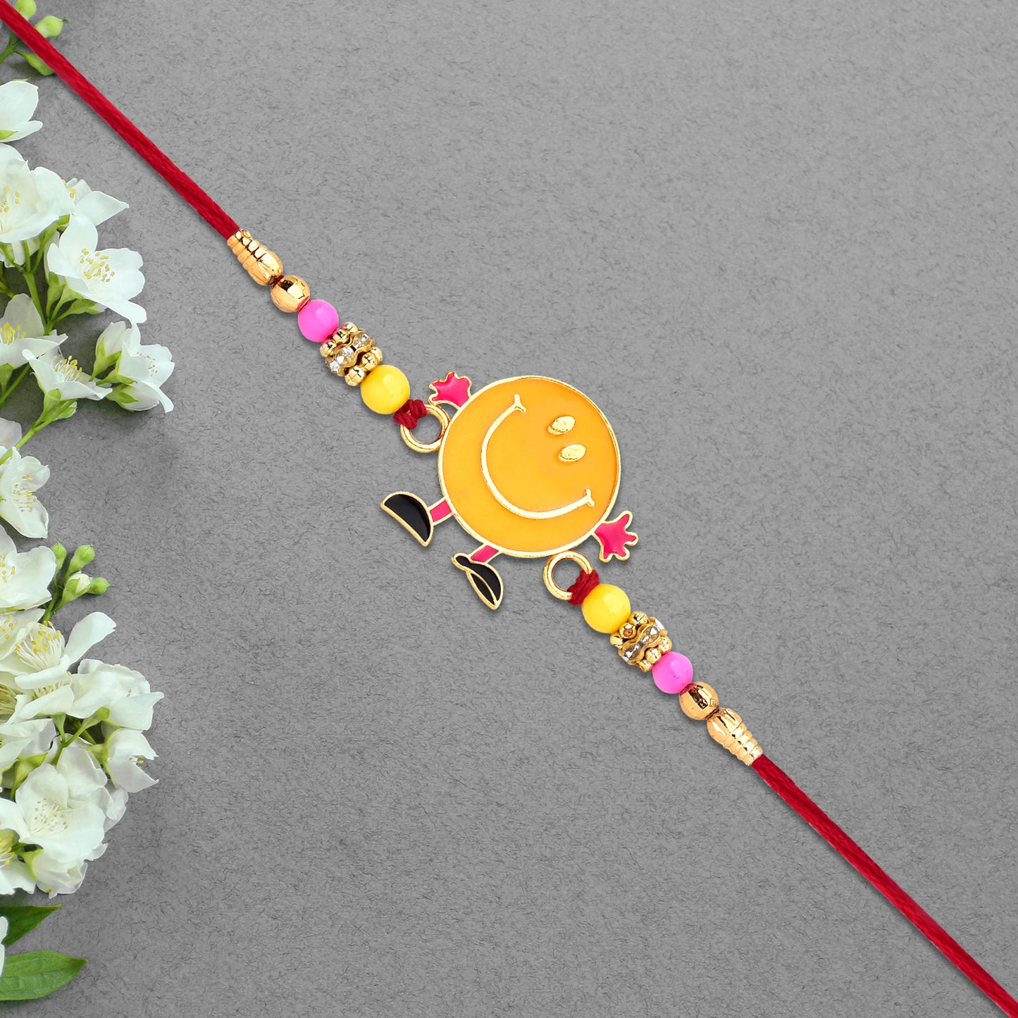 Smiley Face Kids Rakhi With Colorful Beads  Fun  Playful Design