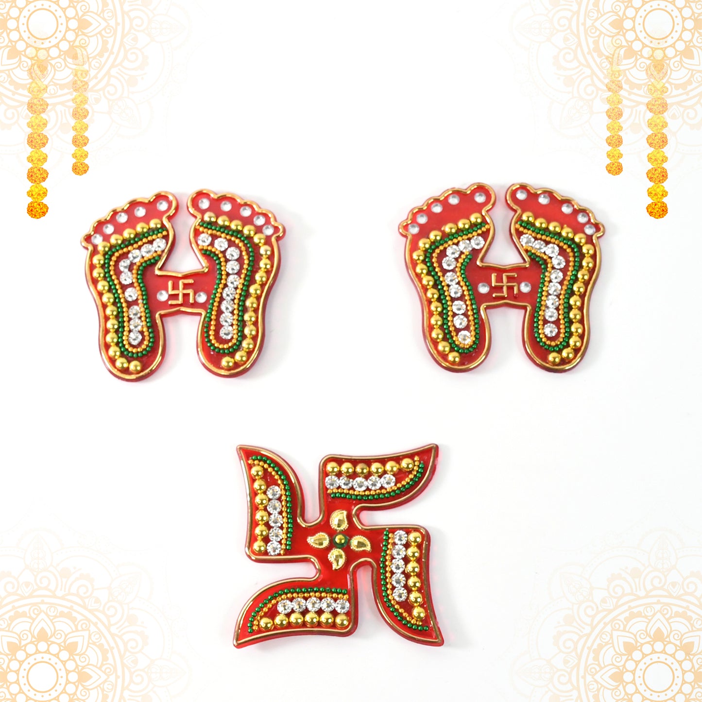 Decorative Laxmi Charan (Pagla)  Swastik Combo Set (3pc Set)