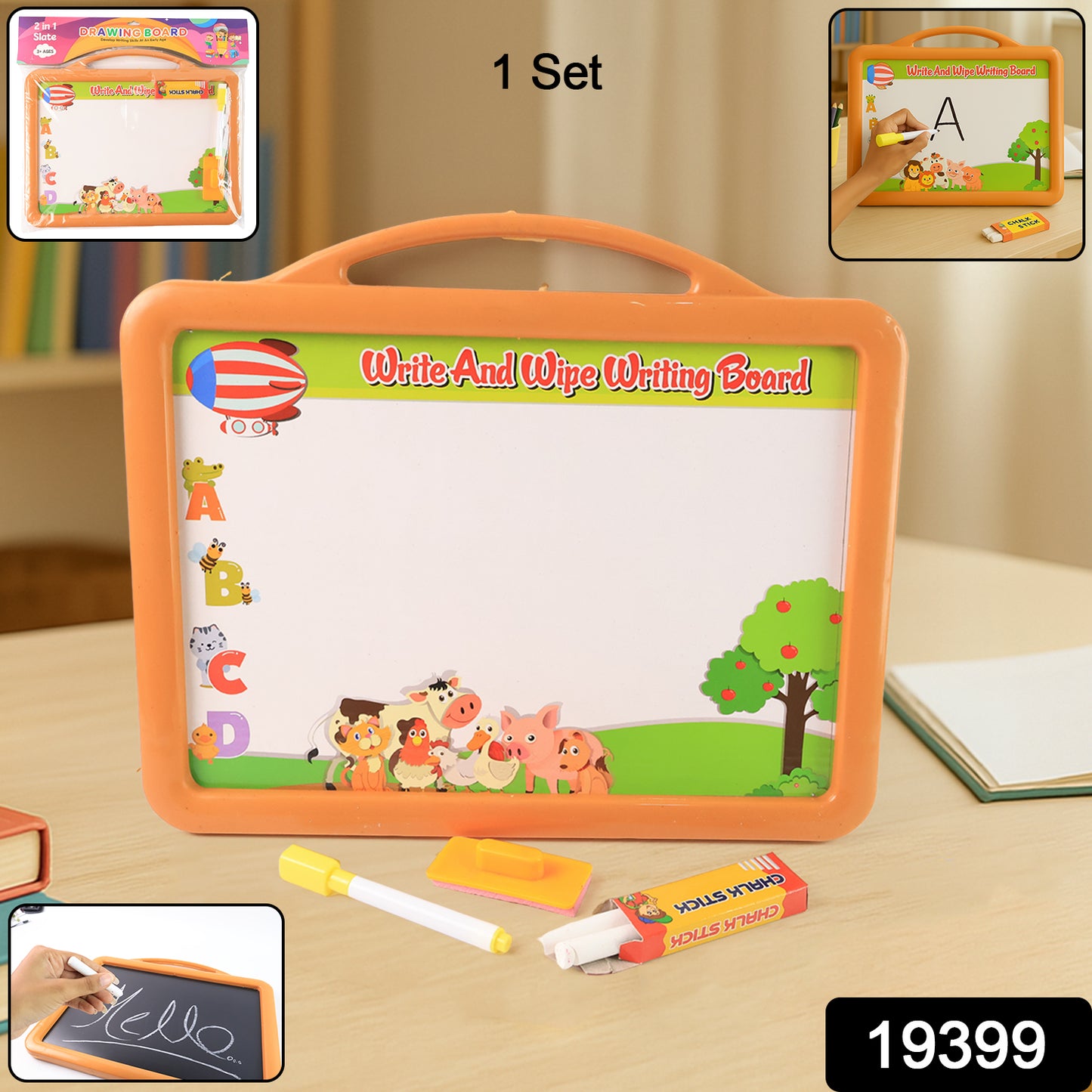 2-in-1 Double-sided Write And Wipe Educational Drawing Board For Kids (1 Set)