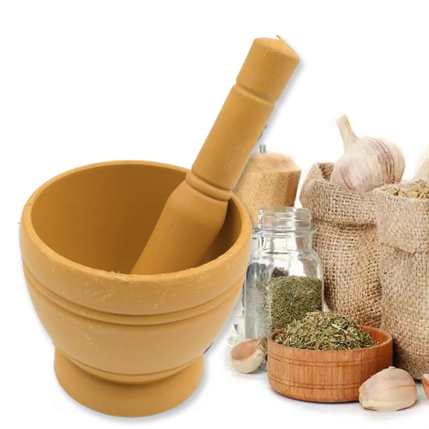 7193  Mortar And Pestle Set For Spices Okhli Masher Khalbatta Kharal Mixer Natural  Traditional Grinder And Musal Well Design For Kitchen Home Herb
