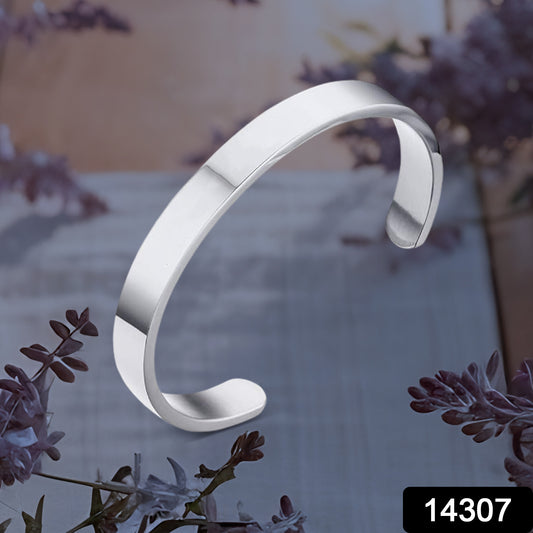 Minimalist Polished Open-ended Silver-tone Stainless Steel Kada (1 Pc)