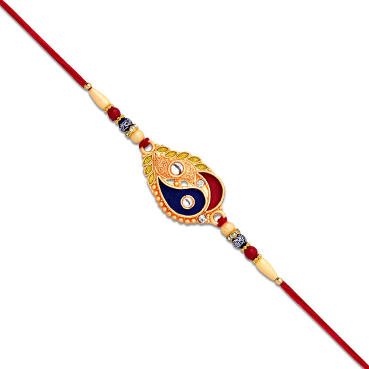 Elegant Rakhi With Enamel Paisley Design And Gold-tone Embellishments