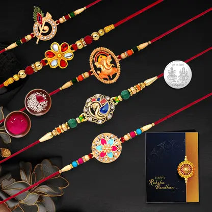 Set Of 8 Designer Rakhis For Brother  Traditional And Modern Handcrafted Rakhi Combo With Greeting Card And Roli Chawal
