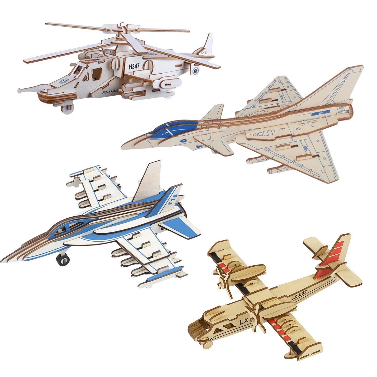 3d Wooden Aircraft Puzzle Diy Assembly Kit (Mix Design  1 Set)