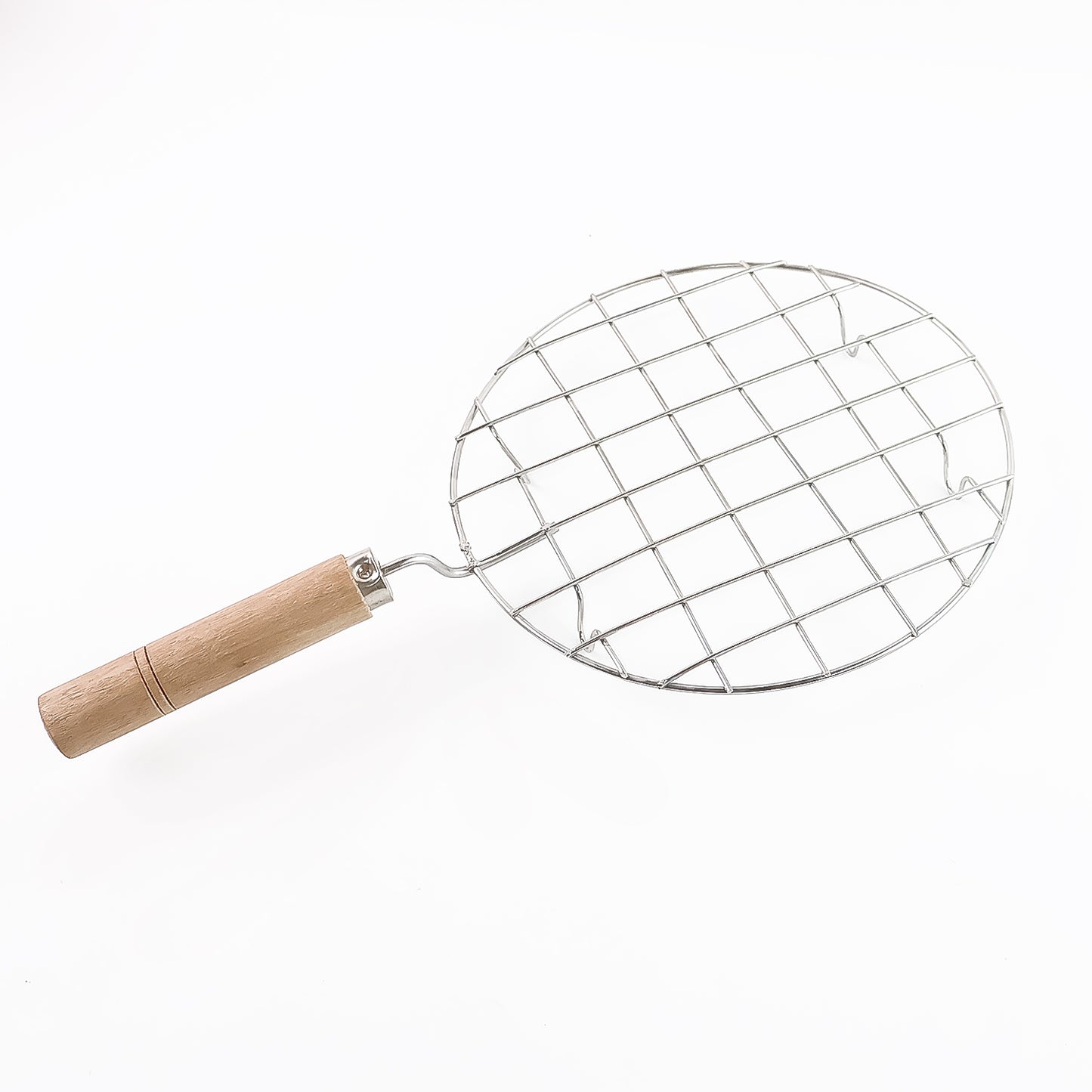 2085 Kitchen Round Stainless Steel Roaster Papad Jali Barbecue Grill With Wooden Handle