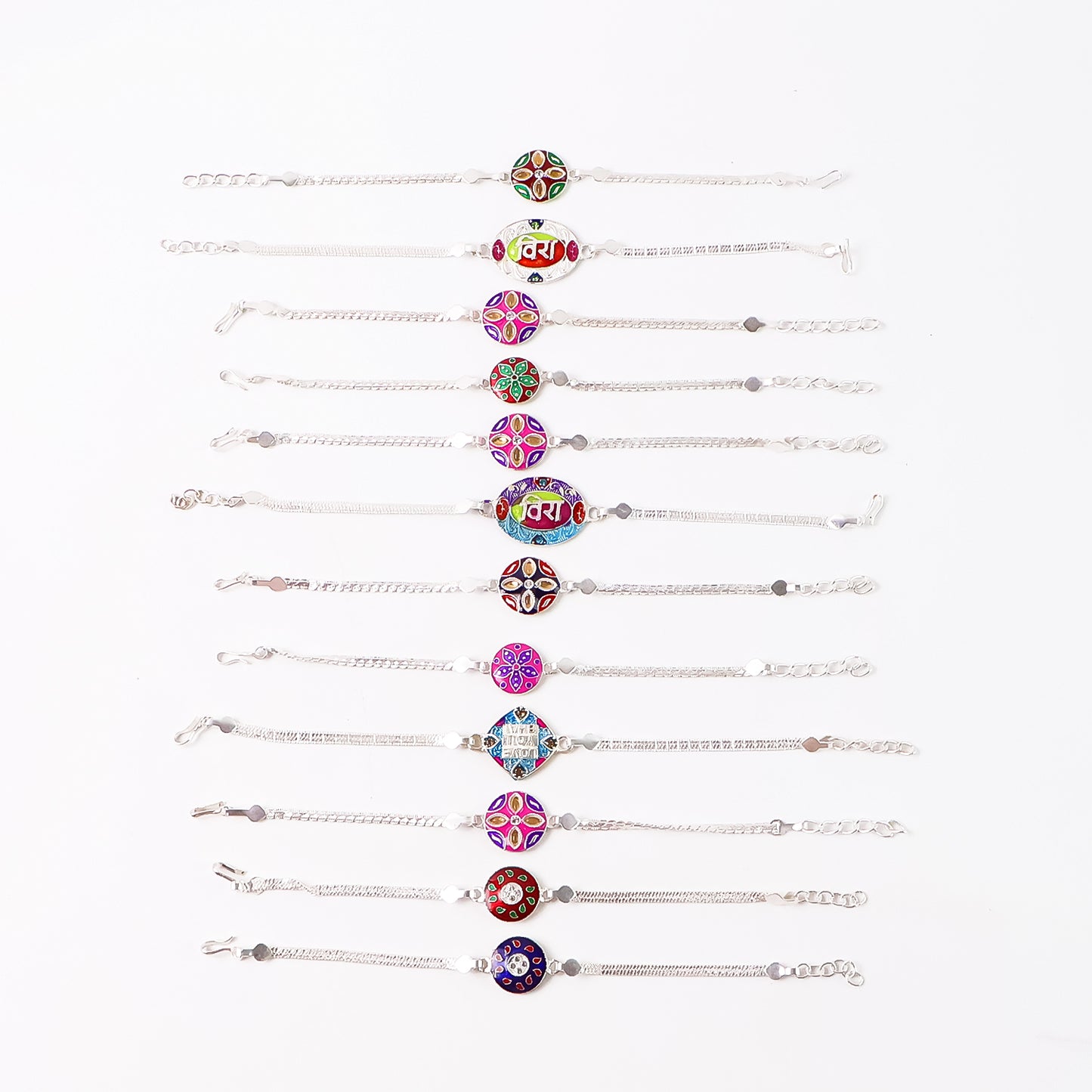 Pack Of 12 Silver Chain Rakhis  Stylish Bracelet Rakhi Set For Brothers